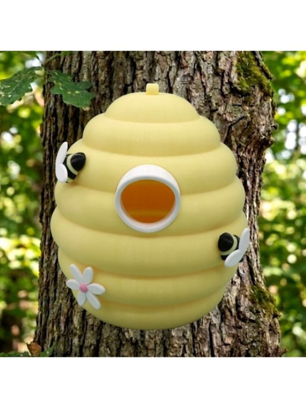 Yellow Beehive Shaped Birdhouse w/ Decorative Bees Garden Decor